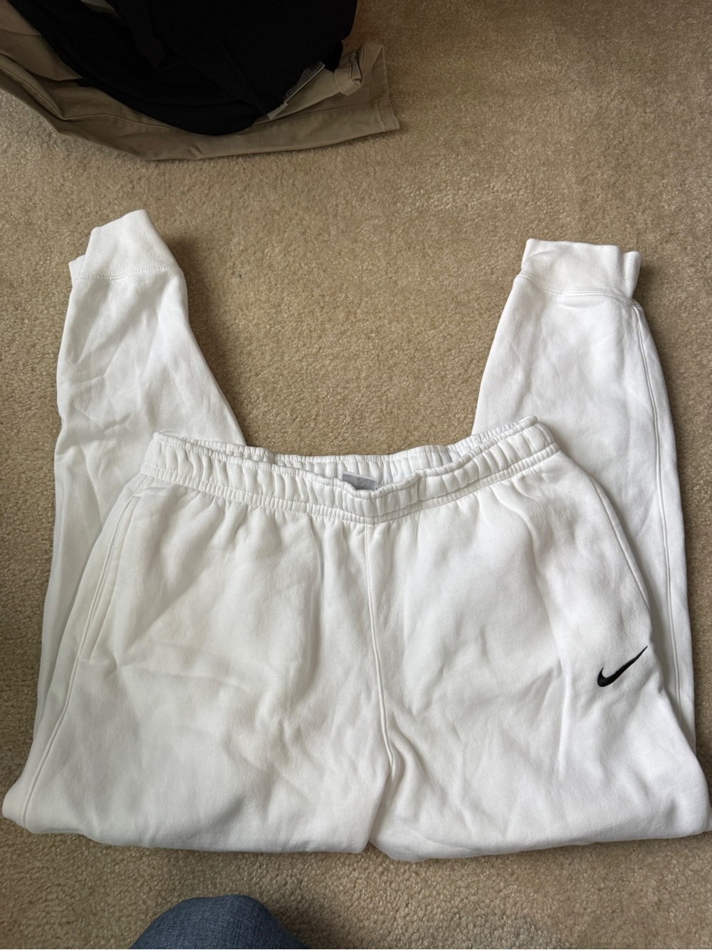 Nike Kids White Joggers with Black Swoosh